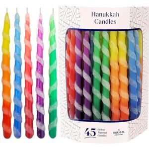 Dripless Hanukkah Candles Multicolored Striped Deluxe Tapered Decorations